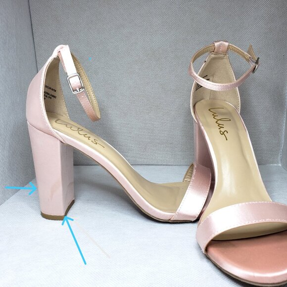 Lulu's Blush Pink Satin Ankle Strap Block Heel Shoe SIZE 9 - Picture 3 of 11